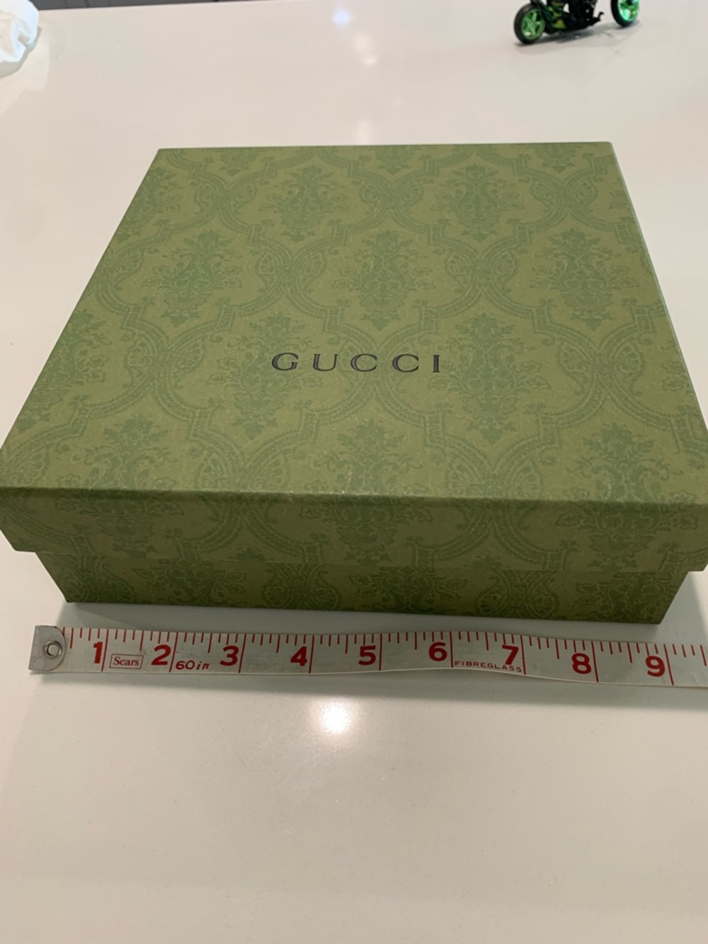 Authentic Gucci Olive Green Demask Empty Gift Box w/tissue. Medium square 9x9x3 - Picture 4 of 6